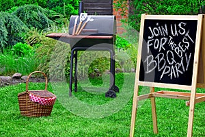 An Invitation To A Barbecue Party, Written on Blackboard