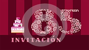 Invitation to the celebration, 85 years, berry cake , Spanish, vector