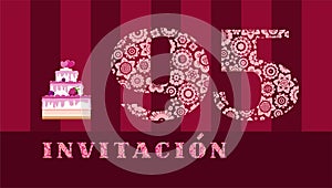 Invitation to the celebration, 95 years, berry cake, Spanish, vector.