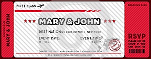 Invitation to a wedding with a boarding pass theme, ideal if you are an amateur traveler and want your wedding to reflect your