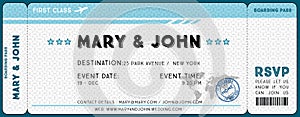 Invitation to a wedding with a boarding pass theme, ideal if you are an amateur traveler and want your wedding to reflect your