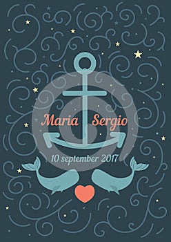 Invitation to the wedding in a marine theme.