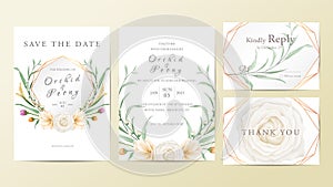 Elegant Geometric floral frame wedding invitation cards template set