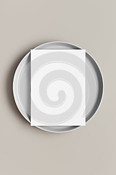 Invitation white card mockup on a plate, 5x7 ratio, similar to A6, A5