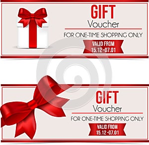 Invitation wirh red bow. Gift voucher. Gift card