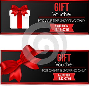 Invitation wirh red bow. Gift voucher photo