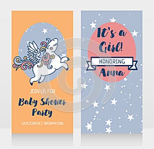 Invitations for baby shower with cute unicorn