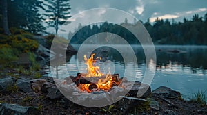 Inviting campfire on the beach during the summer, bring back fond memories. Fun and good times at lake.