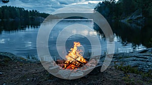 Inviting campfire on the beach during the summer, bring back fond memories. Fun and good times at lake.