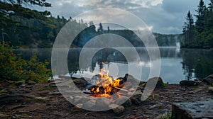 Inviting campfire on the beach during the summer, bring back fond memories. Fun and good times at lake.