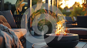 The inviting and cozy atmosphere of an ecofriendly bioethanol fireplace makes it the perfect addition to any outdoor photo