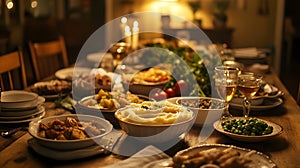 Inviting Holiday Table with Creamy Mashed Potatoes and Festive Elements ai generated