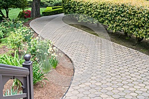 Inviting pathway through a garden