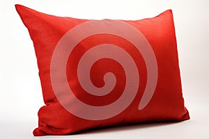 Inviting Red bright pillow isolated on white background. Generate Ai