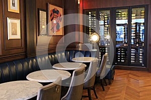 Interior architecture of Comfortable pub-style bar inside the historic Adelphi Hotel, Saratoga Springs, New York, 2018