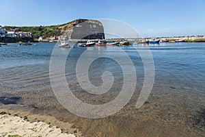 Inviting sea and harbour at Staithes, N. Yorkshire, England