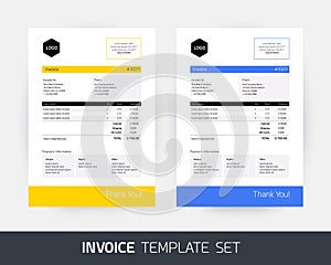 Invoice design template for business / company in yellow and blu