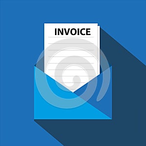 invoice with envelope on blue