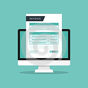 Invoice form on computer screen. Can be used for business things, web, paper receipt, a bill of sale, debit note, sales invoice,