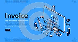 Invoice isometric landing page, tax payment bill