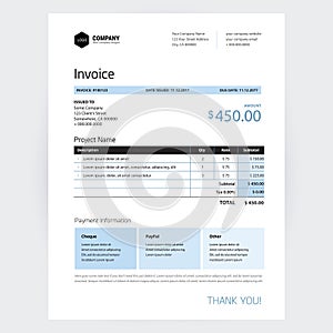 Invoice template business minimal design - blue color vector