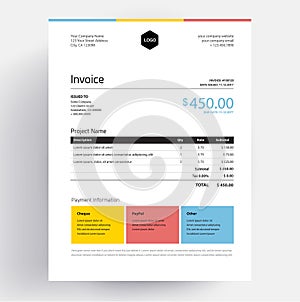 Invoice template design in minimal style - creative colorful busness template