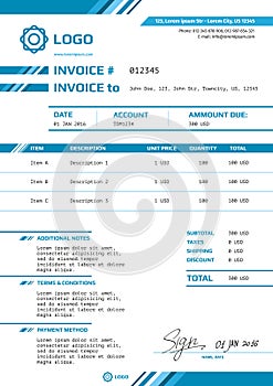 Invoice vector template design layout photo