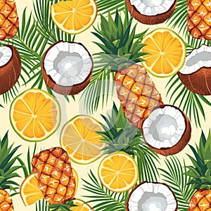 Invoke a sense of sunny paradise with this seamless pattern, where zesty lemons and tangy oranges meet the tropical