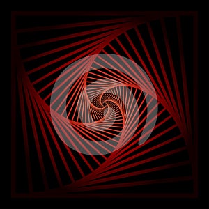 Inward concentric rotating, spirally squares abstract geometric background . stairs optical illusion pattern.