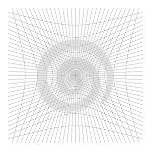 Inward, recess curved lines grid, mesh. Incline compress hollow, indent, dent distortion. Compression, depression negative space