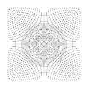 Inward, recess curved lines grid, mesh. Incline compress hollow, indent, dent distortion. Compression, depression negative space