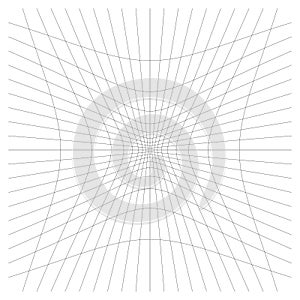 Inward, recess curved lines grid, mesh. Incline compress hollow, indent, dent distortion. Compression, depression negative space