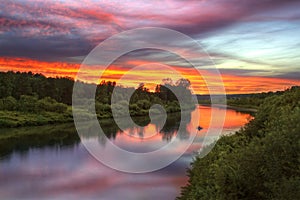 Inya river in Novosibirsk region during sunset