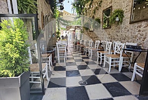 ioannina city center greece cafe and local market at noon