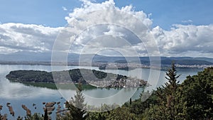 ioannina city greece in spring sunny day, lake