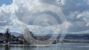 ioannina city greece in spring sunny day, lake