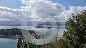 ioannina city greece in spring sunny day, lake pamvotis