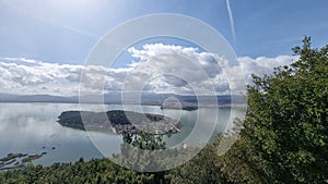 ioannina city greece in spring sunny day, lake pamvotis