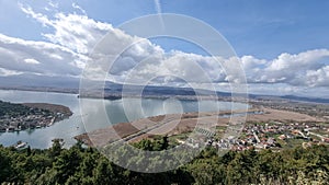 ioannina city greece in spring sunny day, lake pamvotis