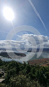 ioannina city greece in spring sunny day, lake pamvotis