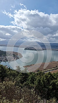 ioannina city greece in spring sunny day, lake pamvotis