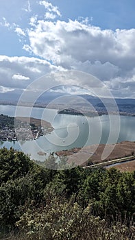 ioannina city greece in spring sunny day, lake pamvotis