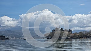 ioannina city greece in spring sunny day, lake pamvotis