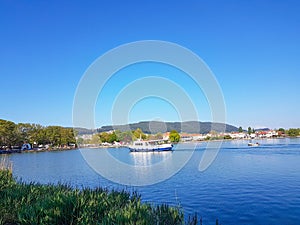 ioannina city lake area with platanus trees on ring road of lake pamvotis greece