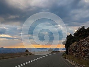 Ioannina from mitsikeli mountain road in evening greece