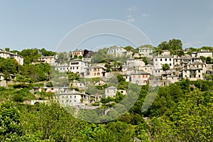 Ioannina village Vitsa in spring season old tranditional houses and green trees