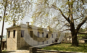 Ioannina village Vitsa in spring season old tranditional houses and green trees