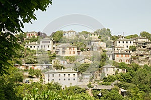 Ioannina village Vitsa in spring season old tranditional houses and green trees