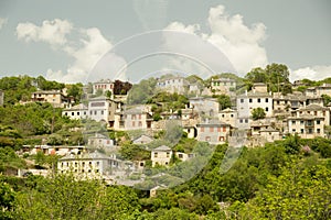 Ioannina village Vitsa in spring season old tranditional houses and green trees