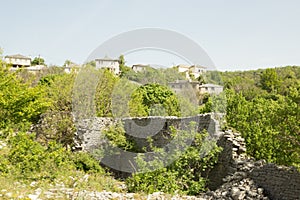 Ioannina village Vitsa in spring season old tranditional houses and green trees